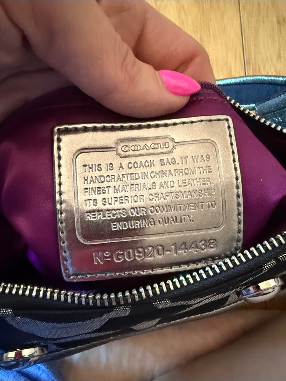 Coach Metallic Black and Silver Signature Shoulder Bag - Picture 5 of 7